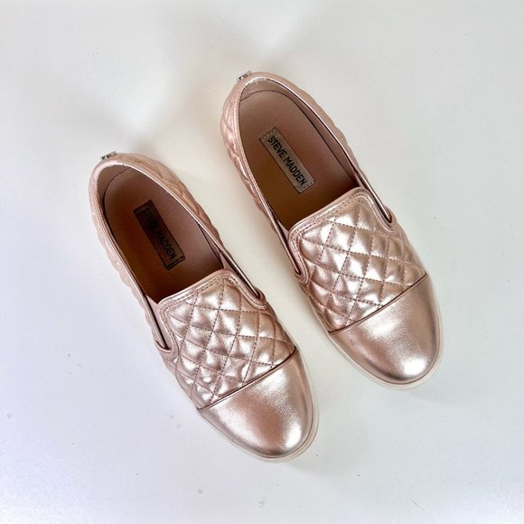Steve Madden Zaander Pink Rose Gold Shiny Faux Leather Slip On Loafers - Picture 16 of 16